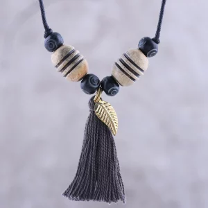 Gilded Leaf & Tassel Earth-Tone Necklace
