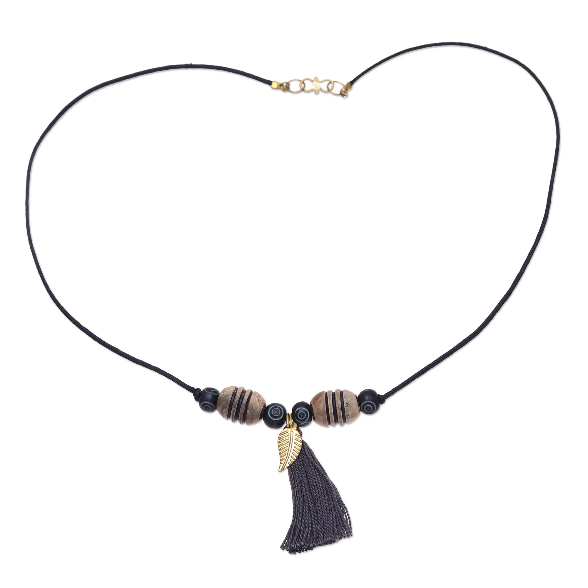 Gilded Leaf & Tassel Earth-Tone Necklace - Image 2