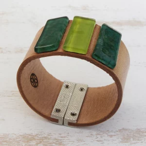 Verdant Glass & Leather Cuff